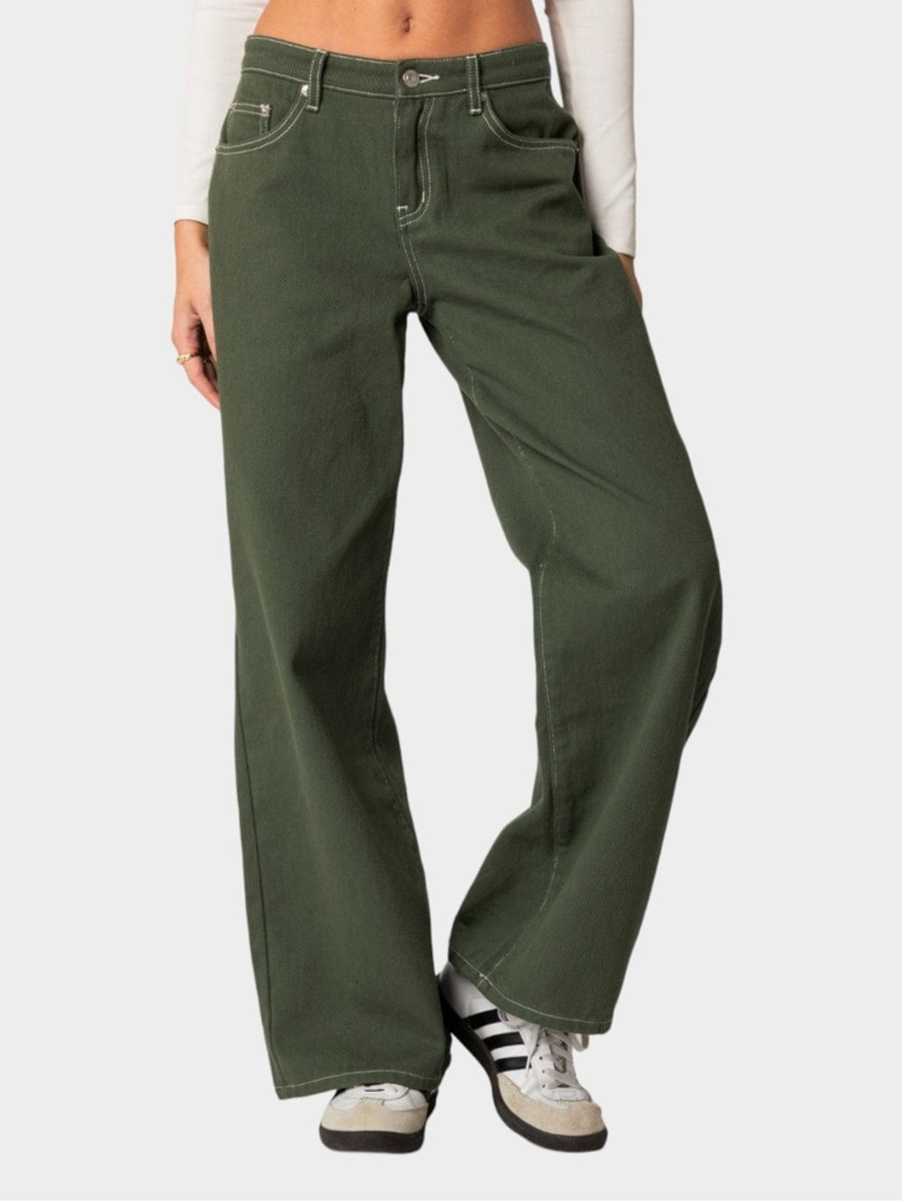 90s Y2K Olive Carpenter Pants Wide Leg Dark Green Jeans Retro 1990s High Waist